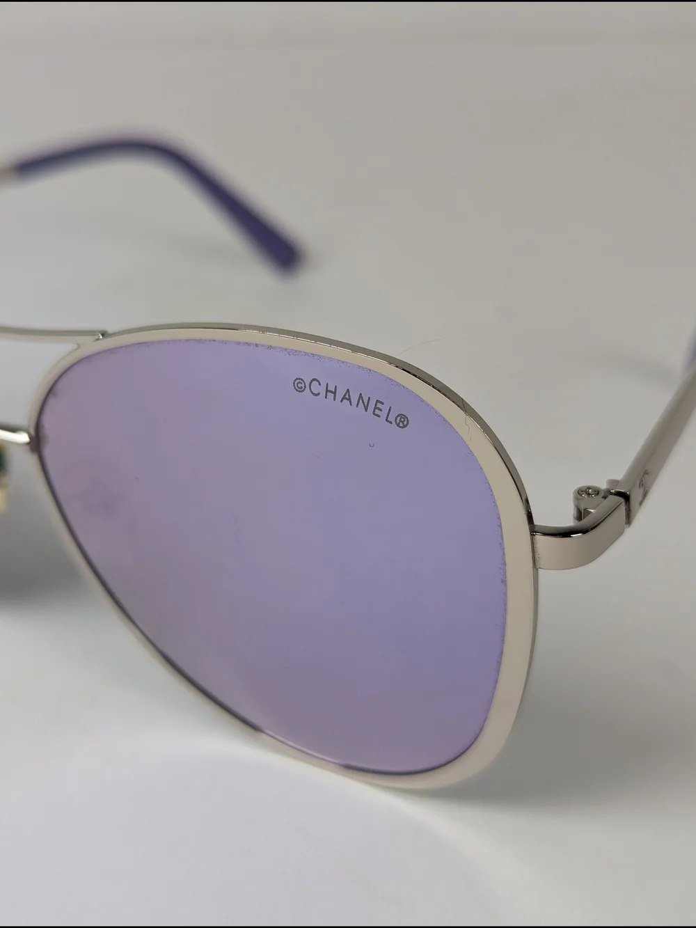 Authentic VTG Y2K Chanel 4198-T Aviator Sunglasses Silver Purple Case &  Cloth